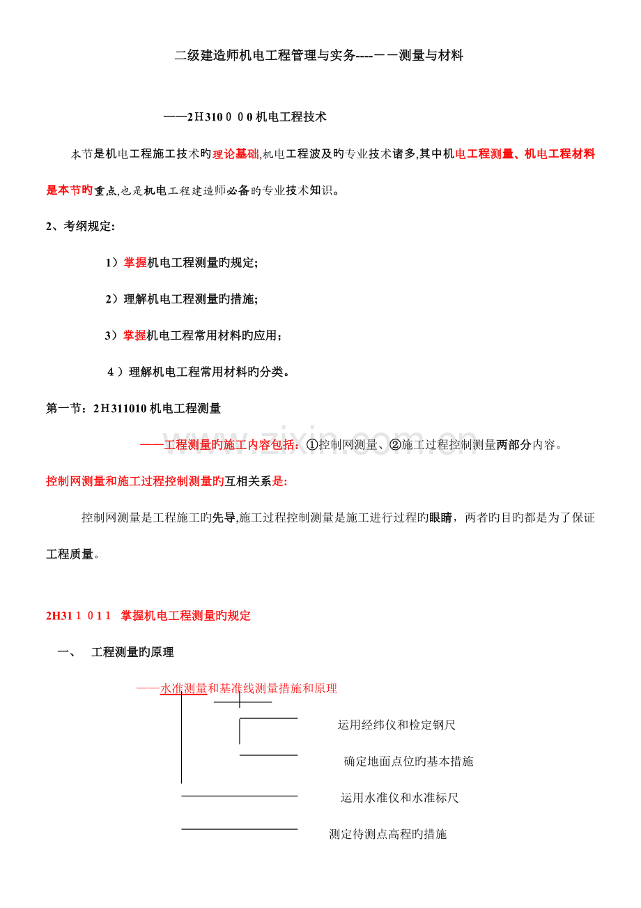 2023年二级建造师培训资料机电工程管理实务测量与材料.doc_第1页