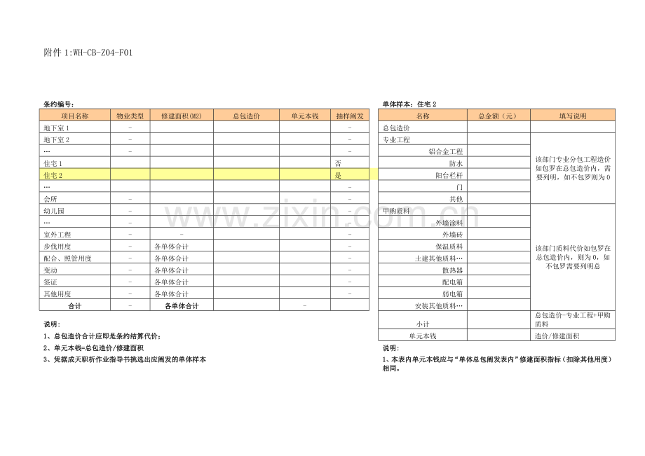 房地产项目成本分析作业指导书相关表格.docx_第1页