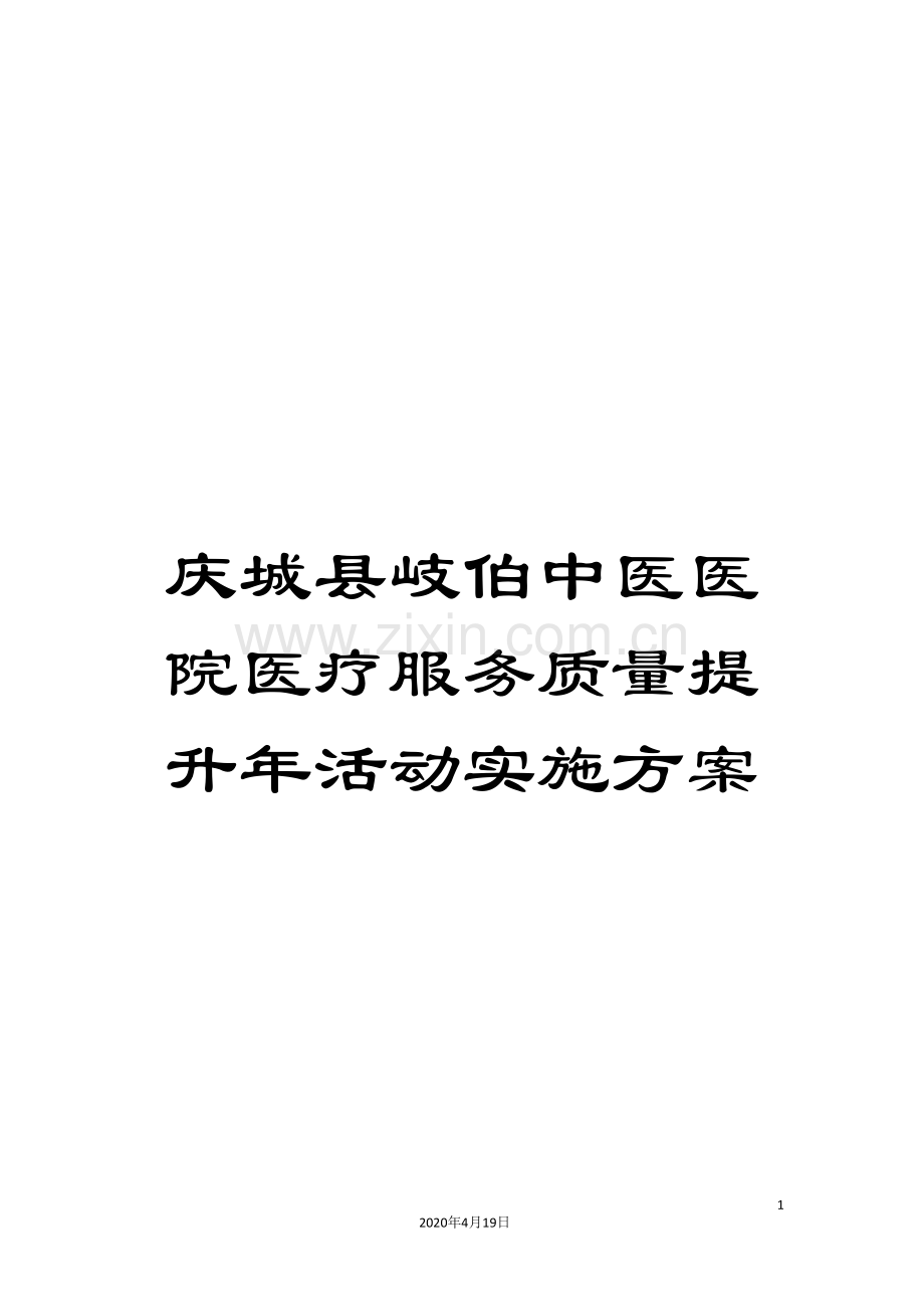 庆城县岐伯中医医院医疗服务质量提升年活动实施方案.doc_第1页