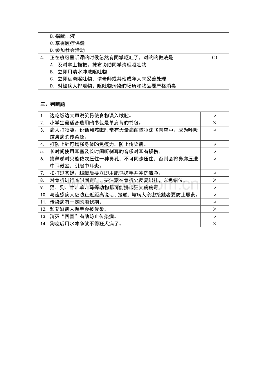 2023年上海市青少年健康知识网上竞赛题库小学组.doc_第3页