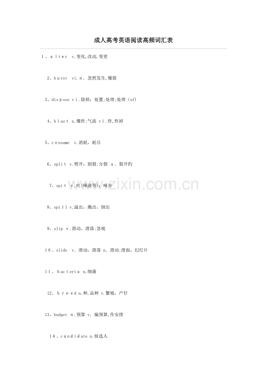 2023年成人高考英语阅读理解部分高频词汇汇编.doc_第1页