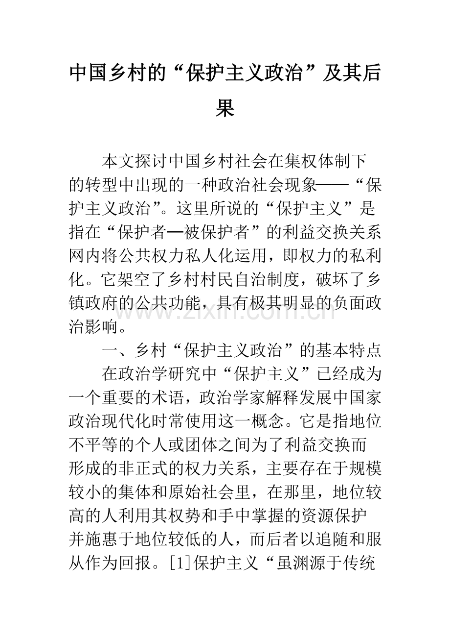 中国乡村的“保护主义政治”及其后果.docx_第1页