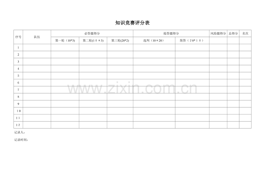 2023年知识竞赛评分表.doc_第1页