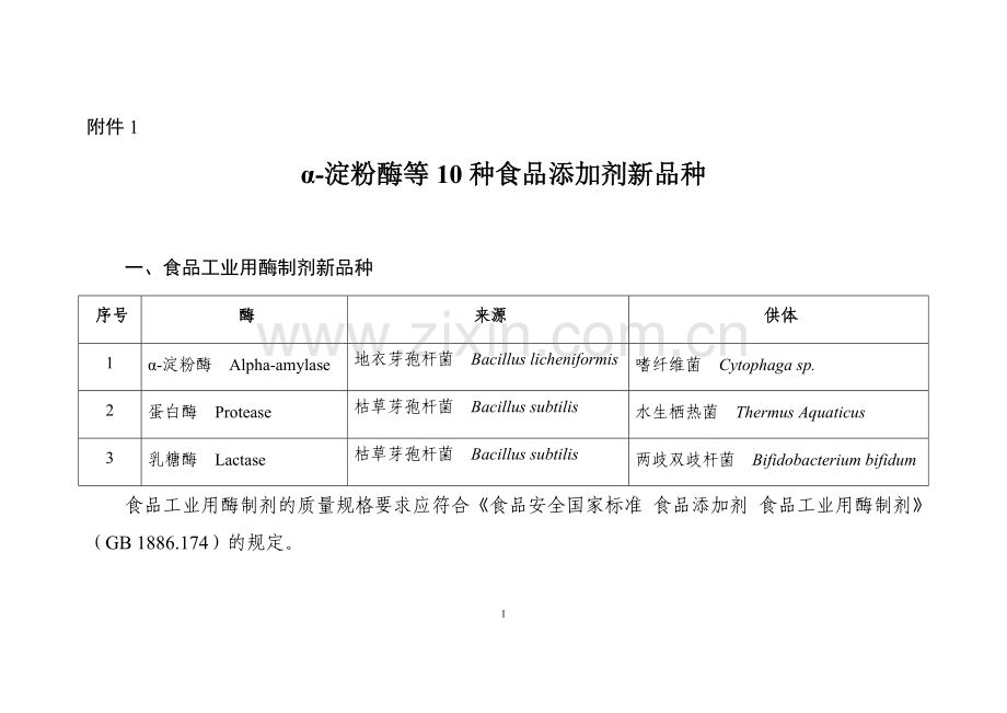 α-淀粉酶等10种食品添加剂新品种和氢氧化钙等6种食品相关产品新品种公告文本.docx_第1页