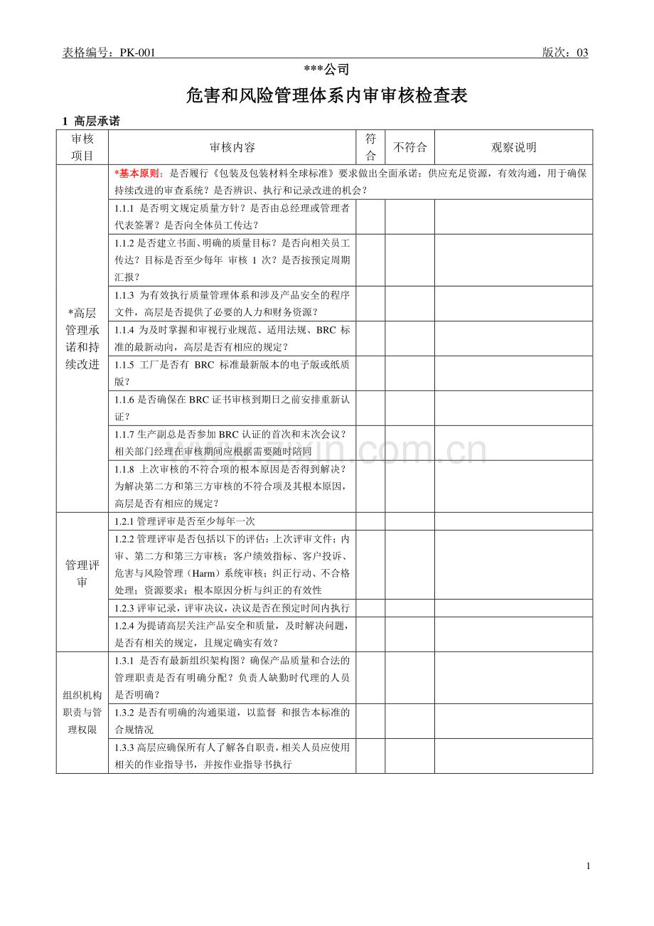 包材BRC内审审核检查表(按BRC第5版修订).pdf_第1页