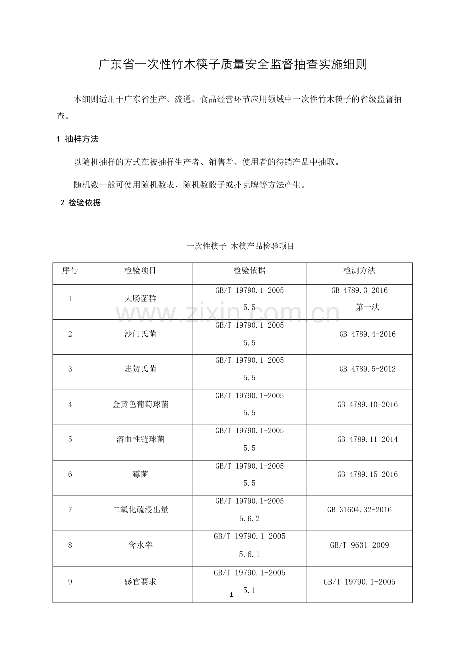 广东省一次性竹木筷子质量安全监督抽查实施细则.docx_第1页