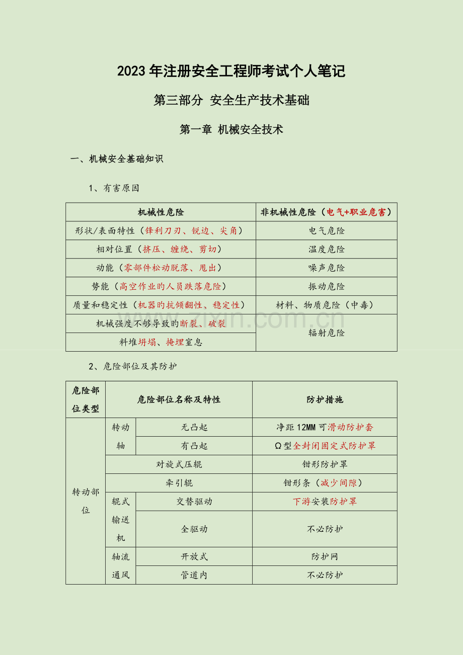 2023年注册安全工程师考试技术部分笔记.doc_第1页