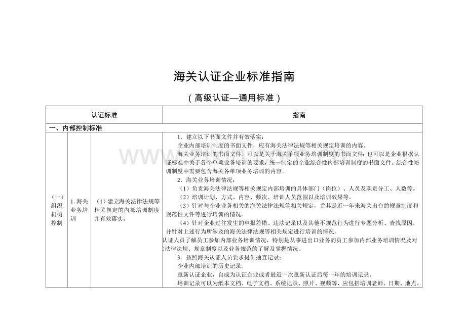 海关认证企业标准指南（高级认证-通用标准）.doc_第1页