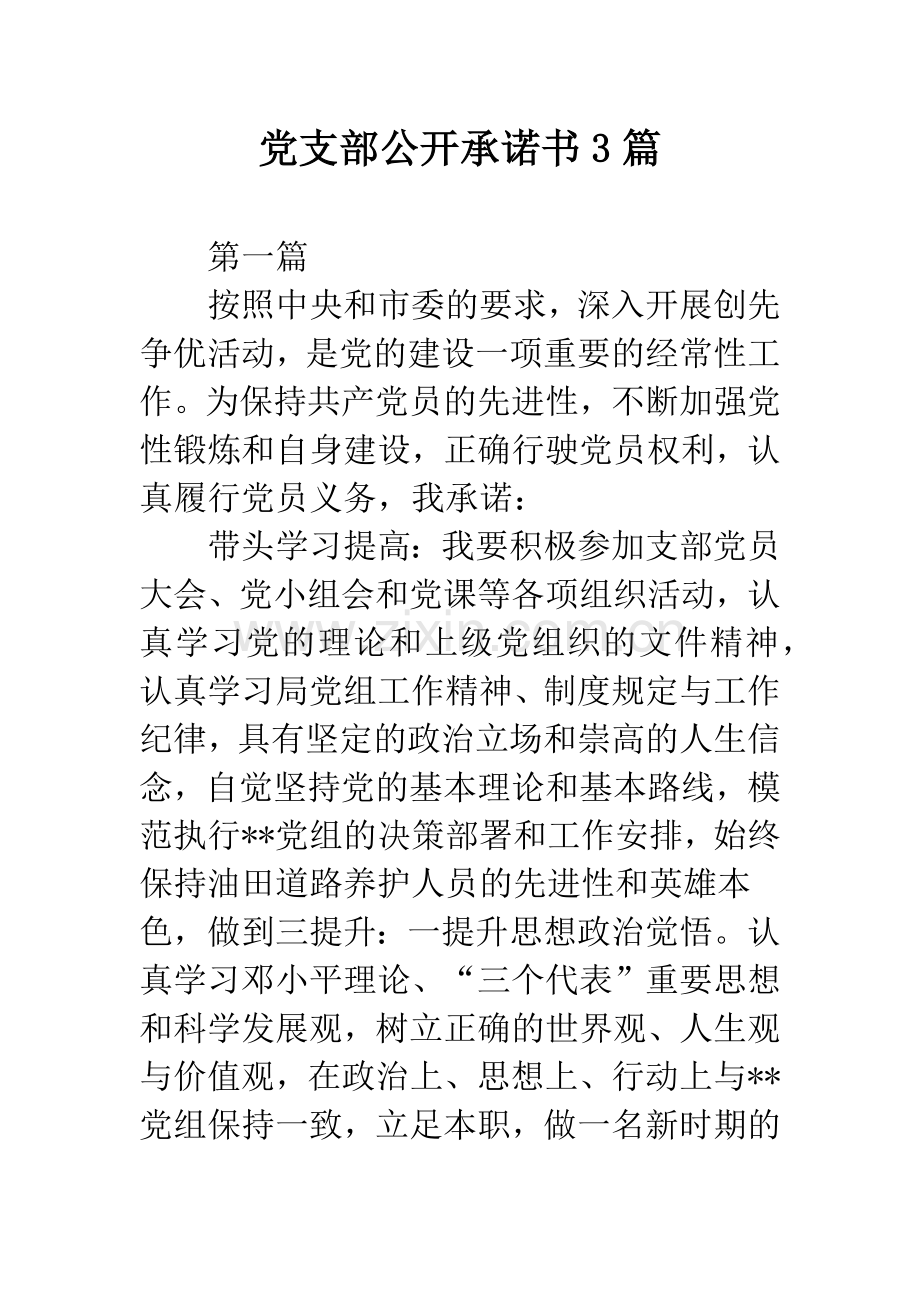 党支部公开承诺书3篇.docx_第1页