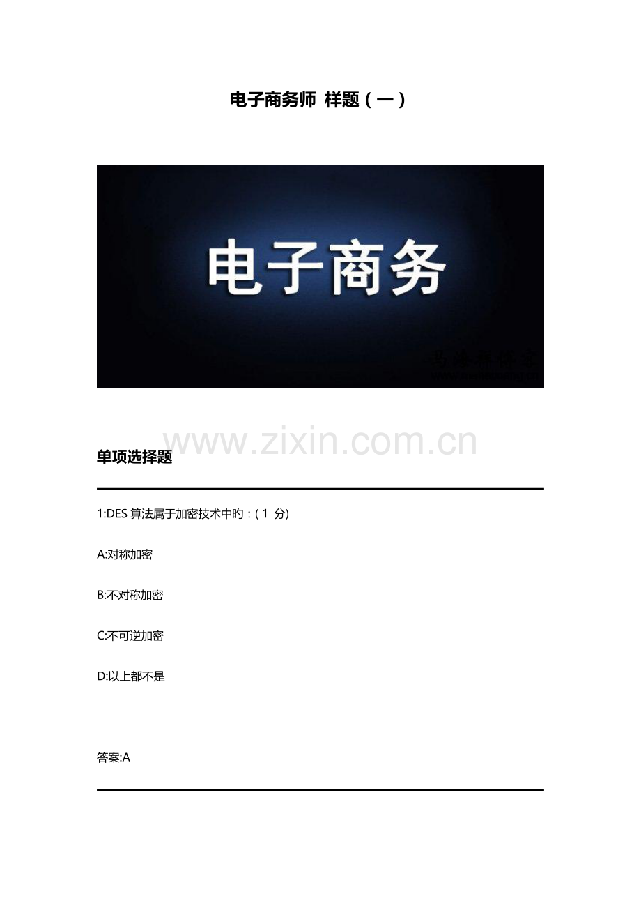 2023年电子商务师考试样题.docx_第1页