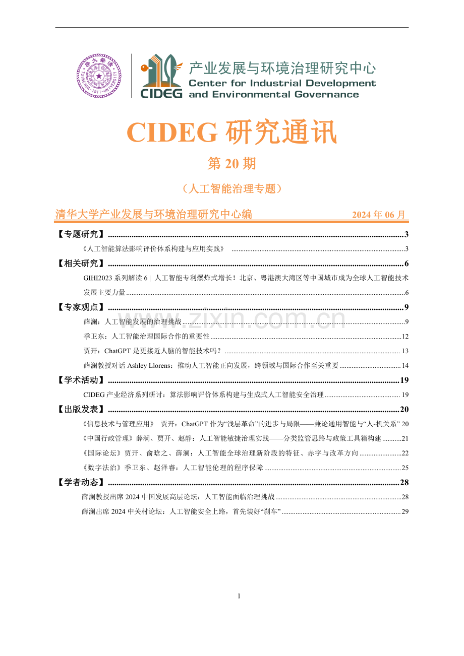 2024人工智能治理专题：CIDEG+研究通讯.pdf_第1页