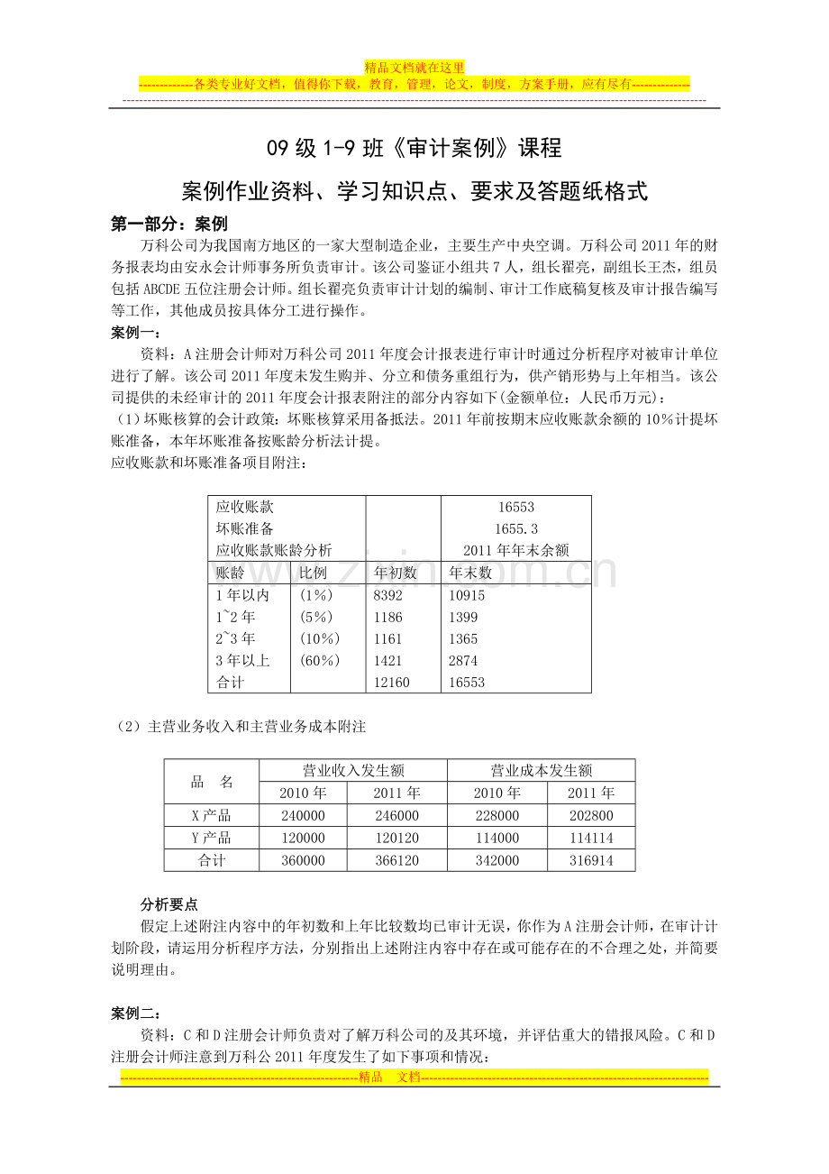 (定稿)09级(1-9班)财务管理、法务会计、会计学专业审计案例作业资料[1].doc_第1页