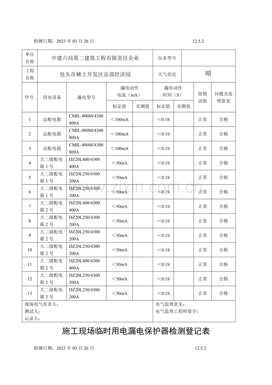 施工现场临时用电漏电保护器检测记录表.docx_第2页