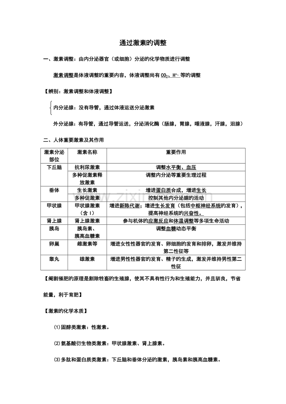 2023年通过激素的调节知识点笔记.doc_第1页