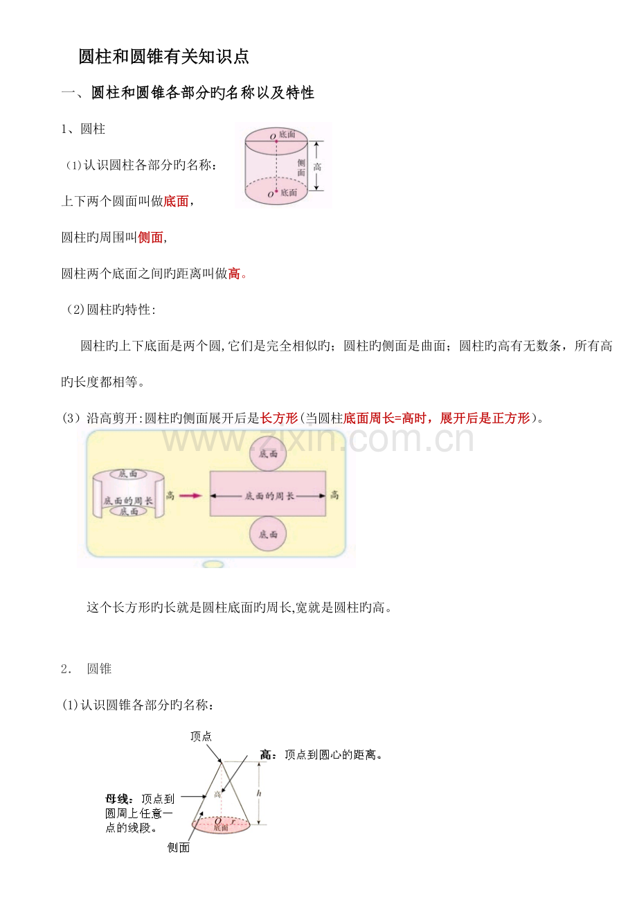 2023年圆柱和圆锥有关知识点总结.doc_第1页