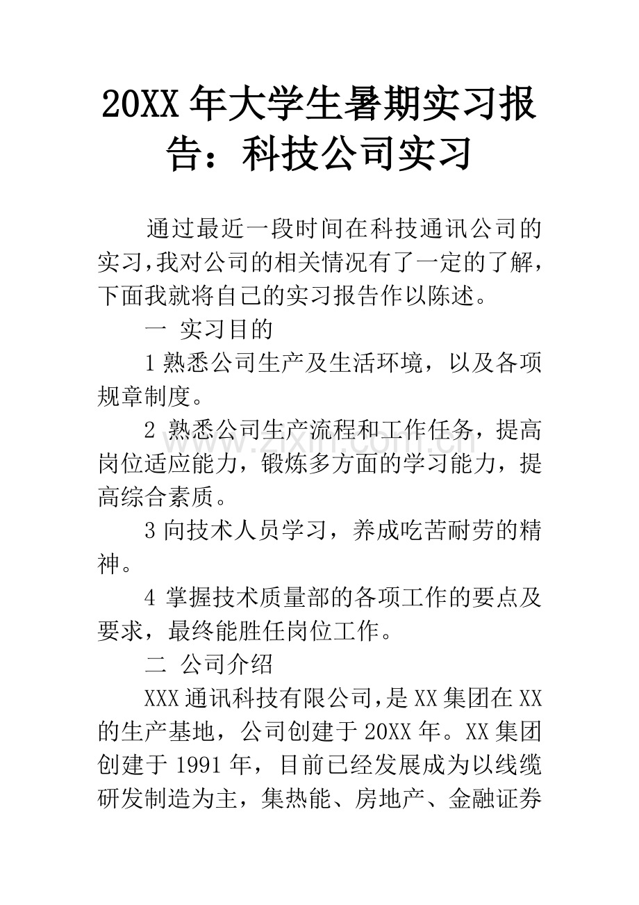 20XX年大学生暑期实习报告：科技公司实习.docx_第1页