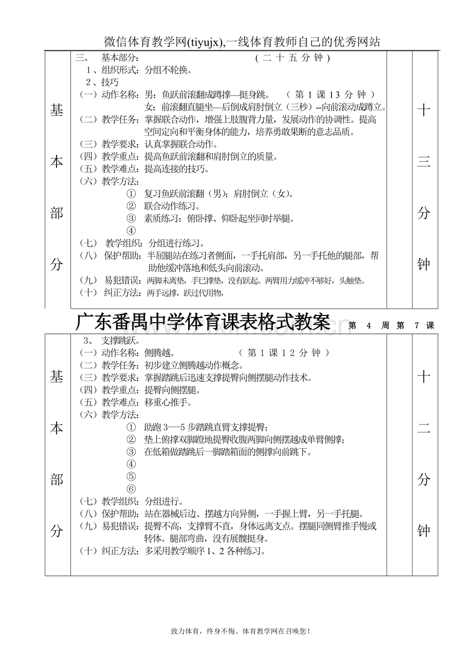 高中三年级体育与健康教案技巧跳跃第1—6课表格式教案-.doc_第2页