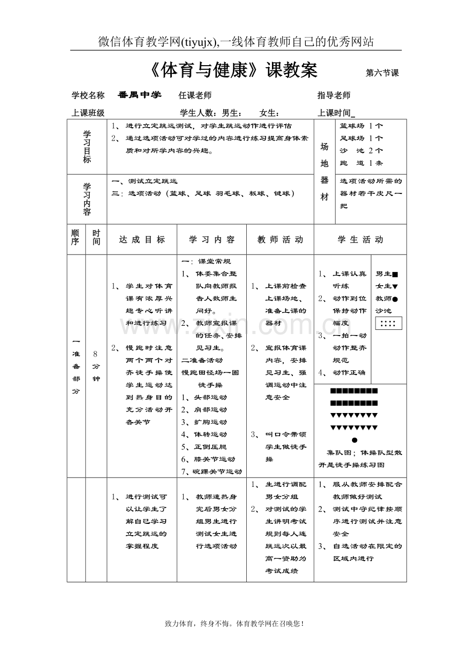 高一年级(体育与健康)教案立定跳远测试第六课.doc_第1页