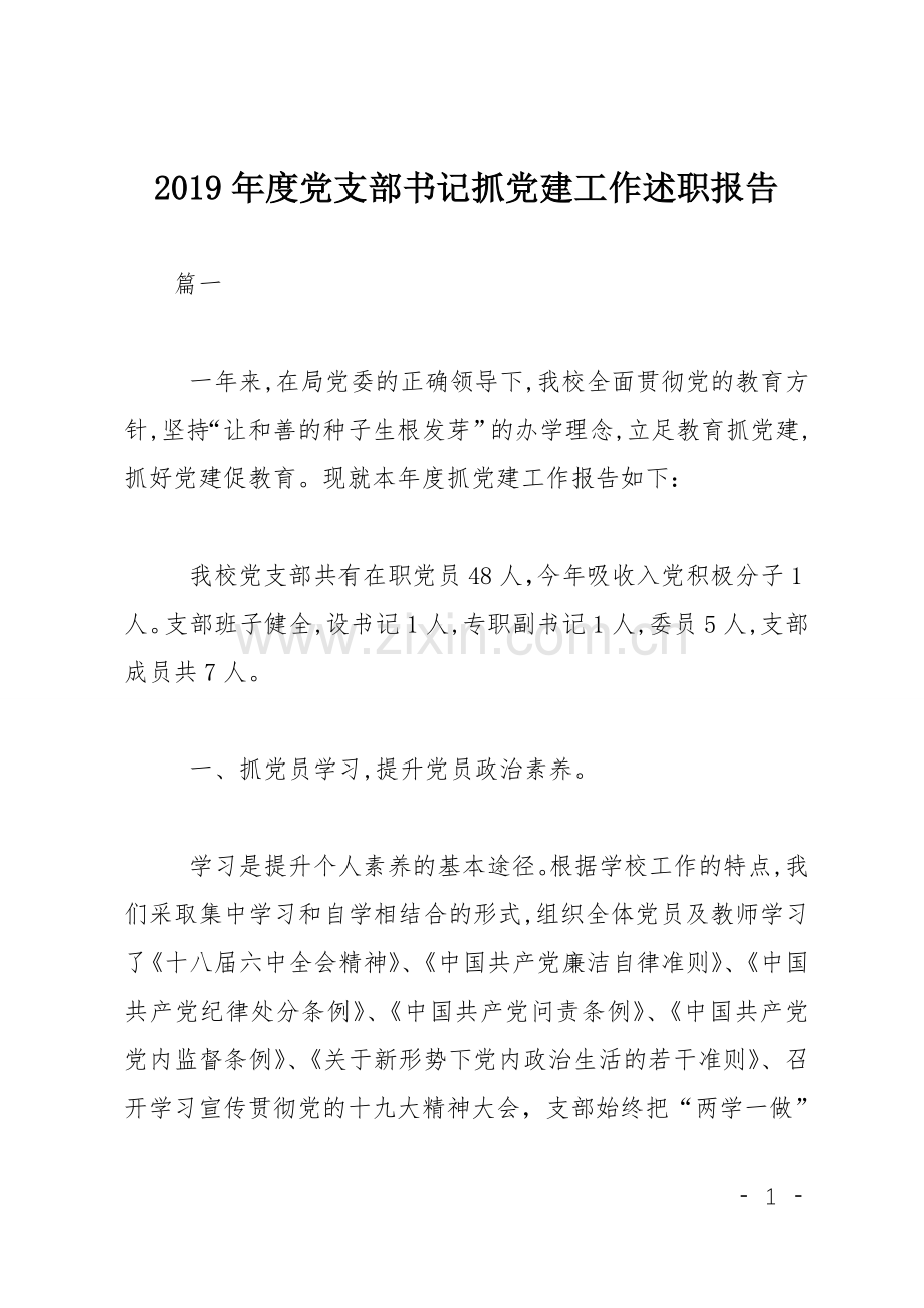 2019年度党支部书记抓党建工作述职报告.doc_第1页