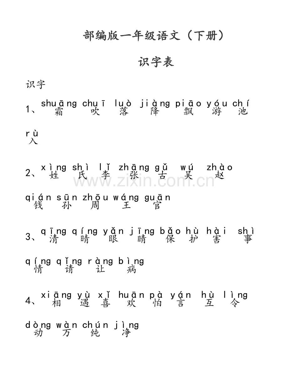 2020年部编人教版语文一年级下册识字表.doc_第1页