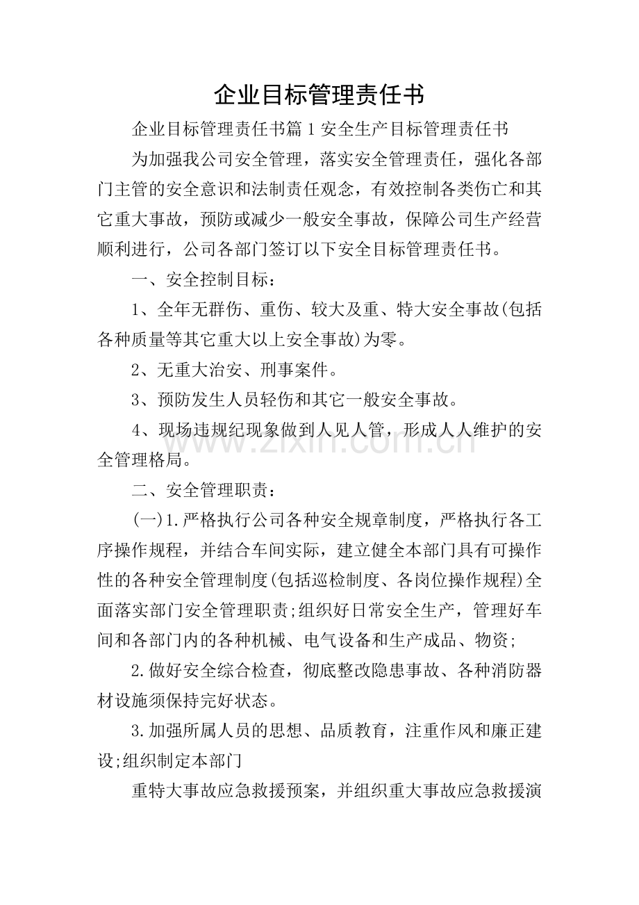 企业目标管理责任书.doc_第1页