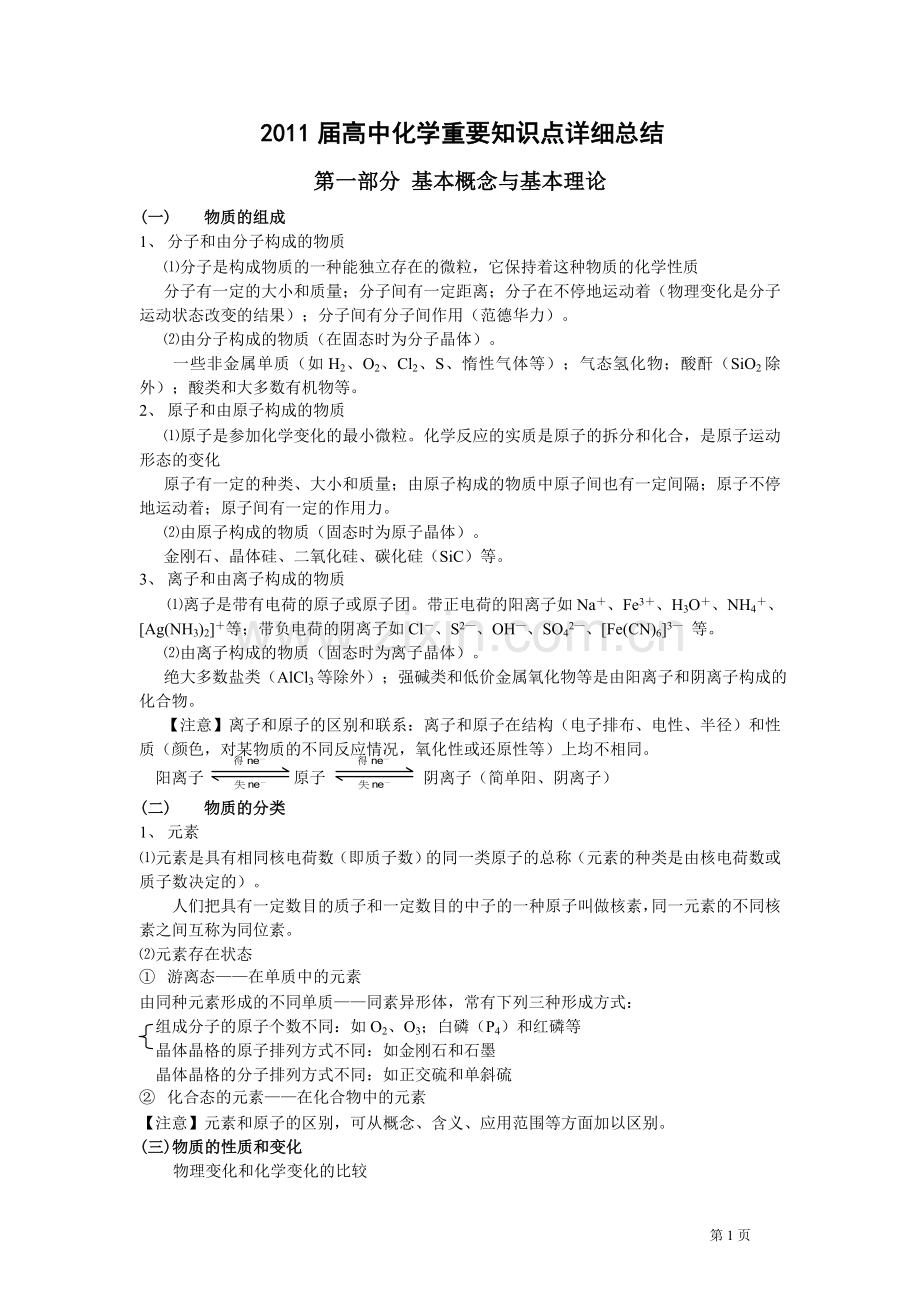 2011届高中化学重要知识点详细总结.doc_第1页