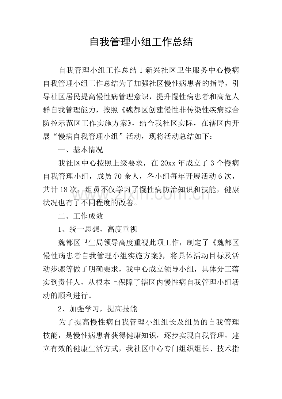 自我管理小组工作总结.doc_第1页