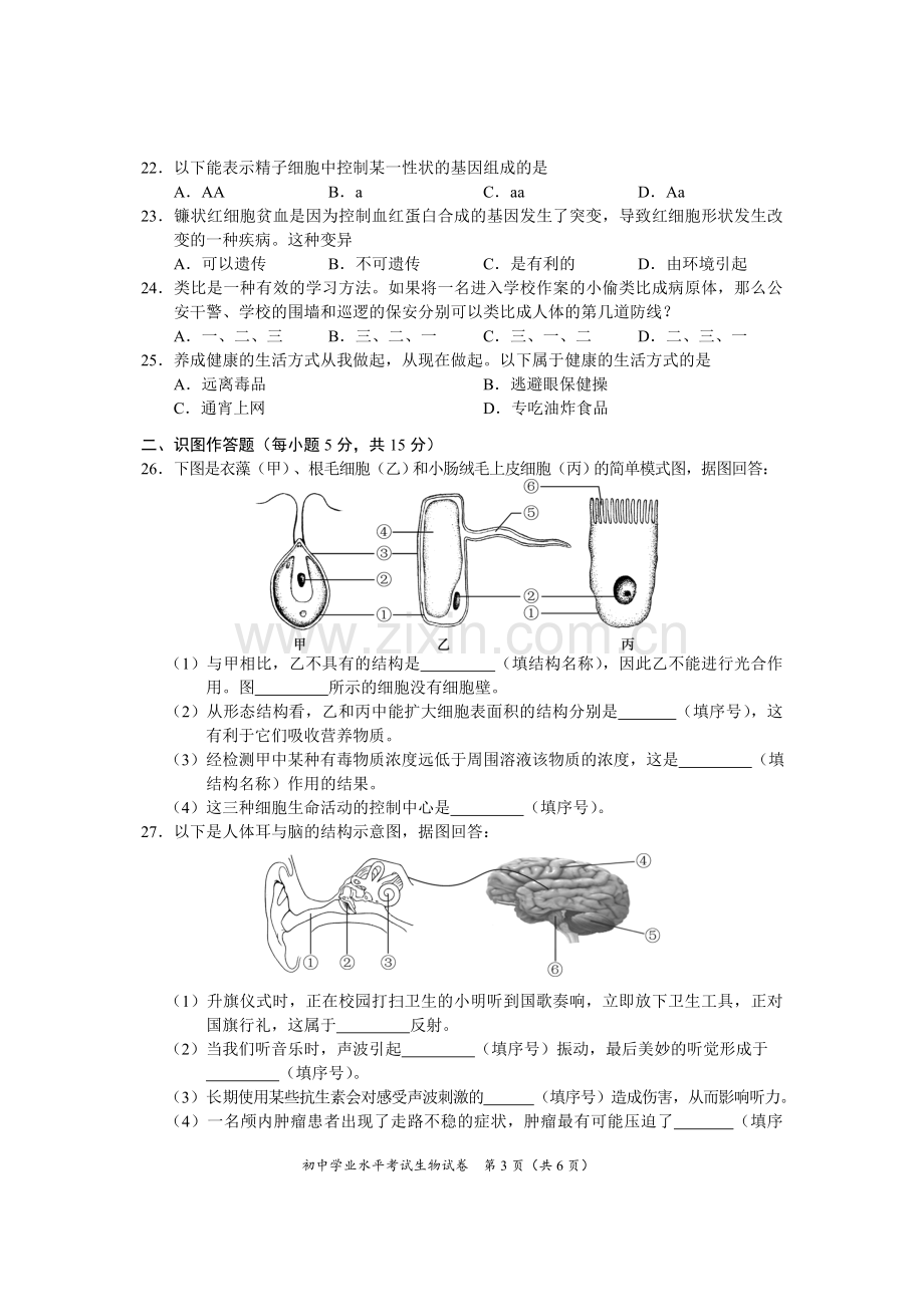 2019年长沙市中考生物试卷.doc_第3页