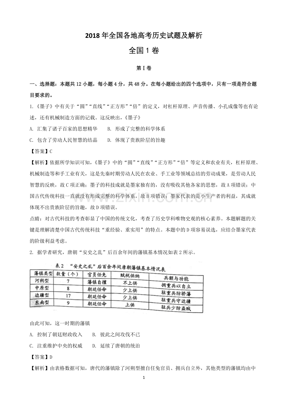 2018年全国各地高考历史试题及解析.doc_第1页