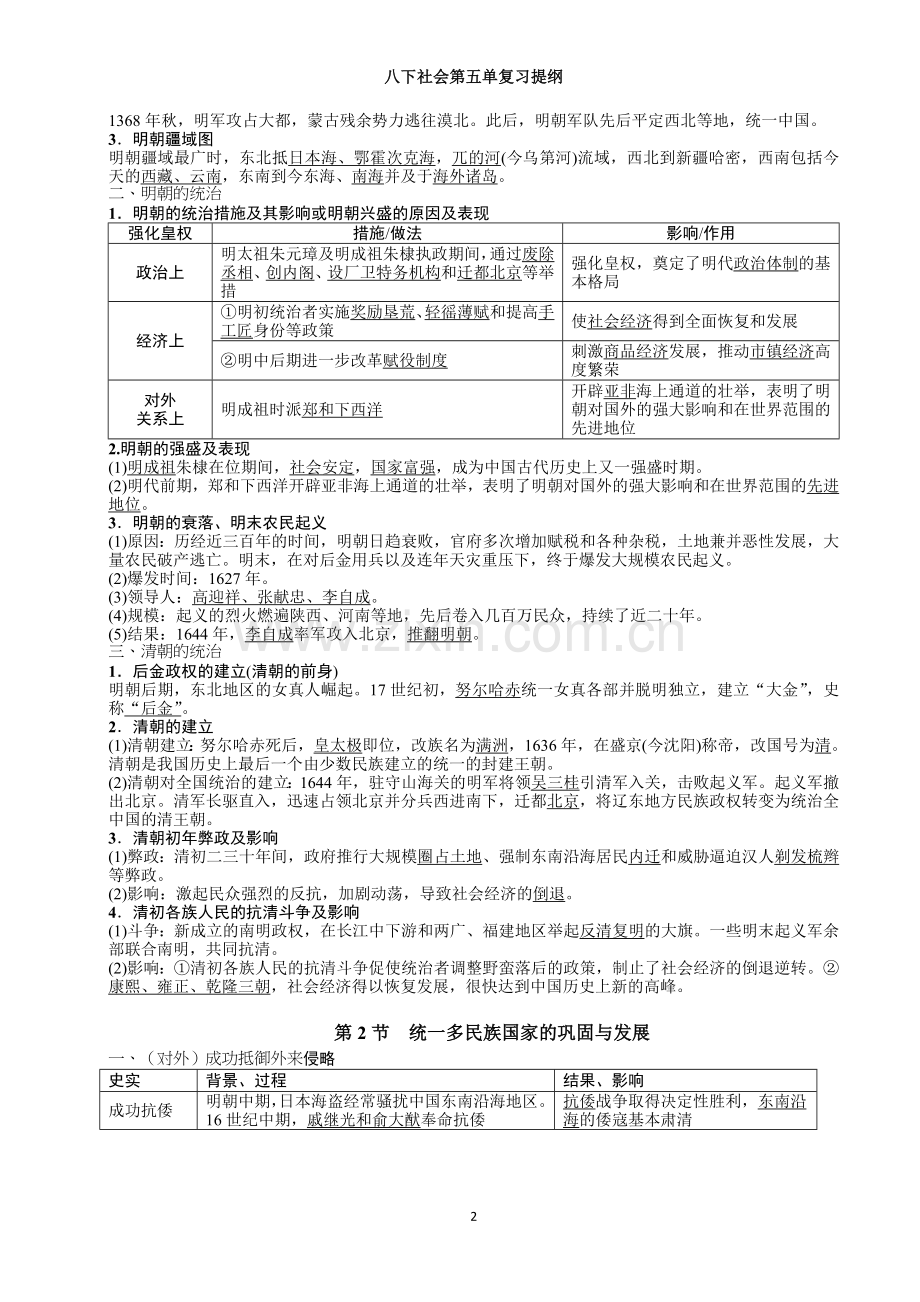 八下历史与社会第五单元农耕文明繁盛与近代前夜的危机复习提纲.doc_第2页