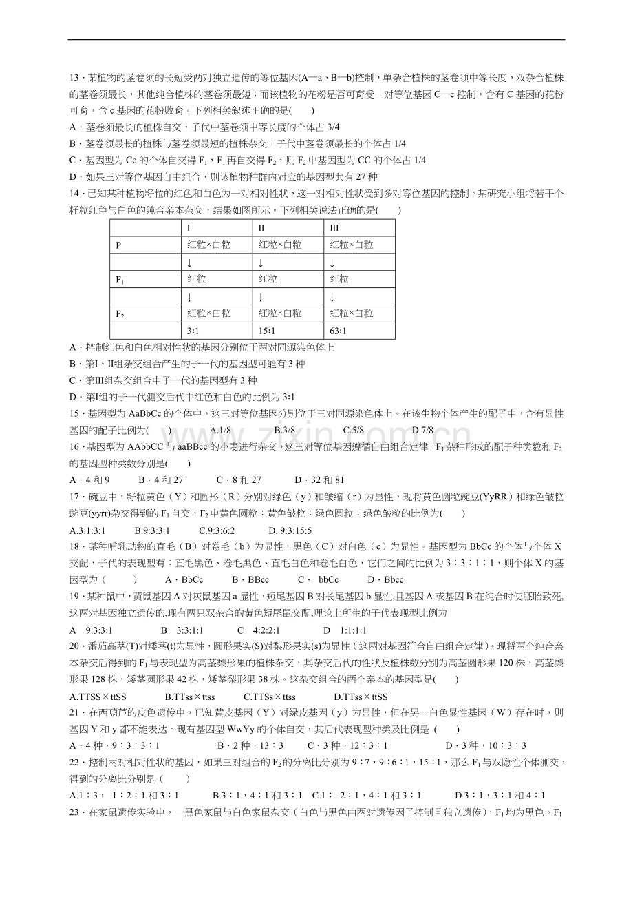 自由组合定律练习题集.doc_第2页