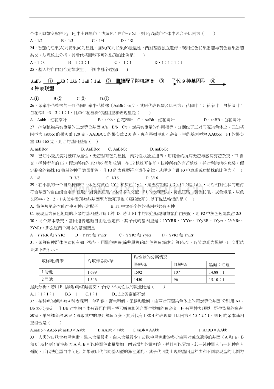 自由组合定律练习题集.doc_第3页