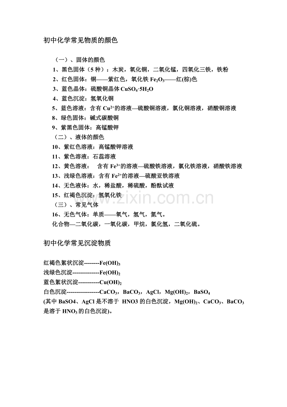 初中化学常见物质的颜色和沉淀.doc_第1页