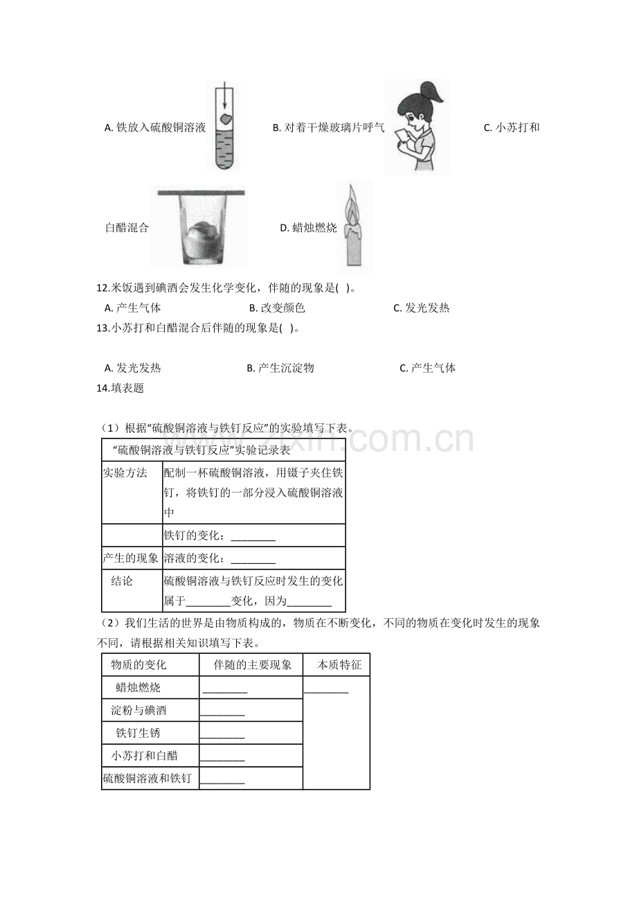 教科版小学科学六年级下册2.6化学变化伴随的现象同步练习(含答案解析).doc_第2页