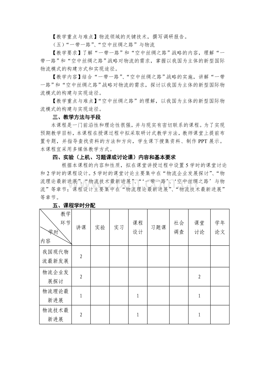 《物流管理前沿》教学大纲(物流管理专业).doc_第2页