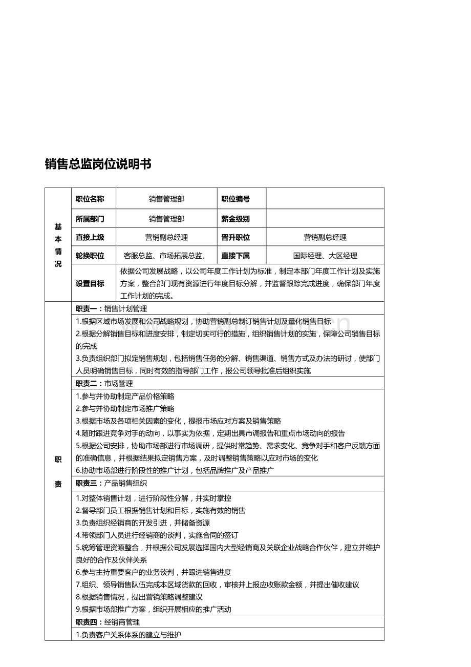 销售总监岗位说明书.doc_第1页