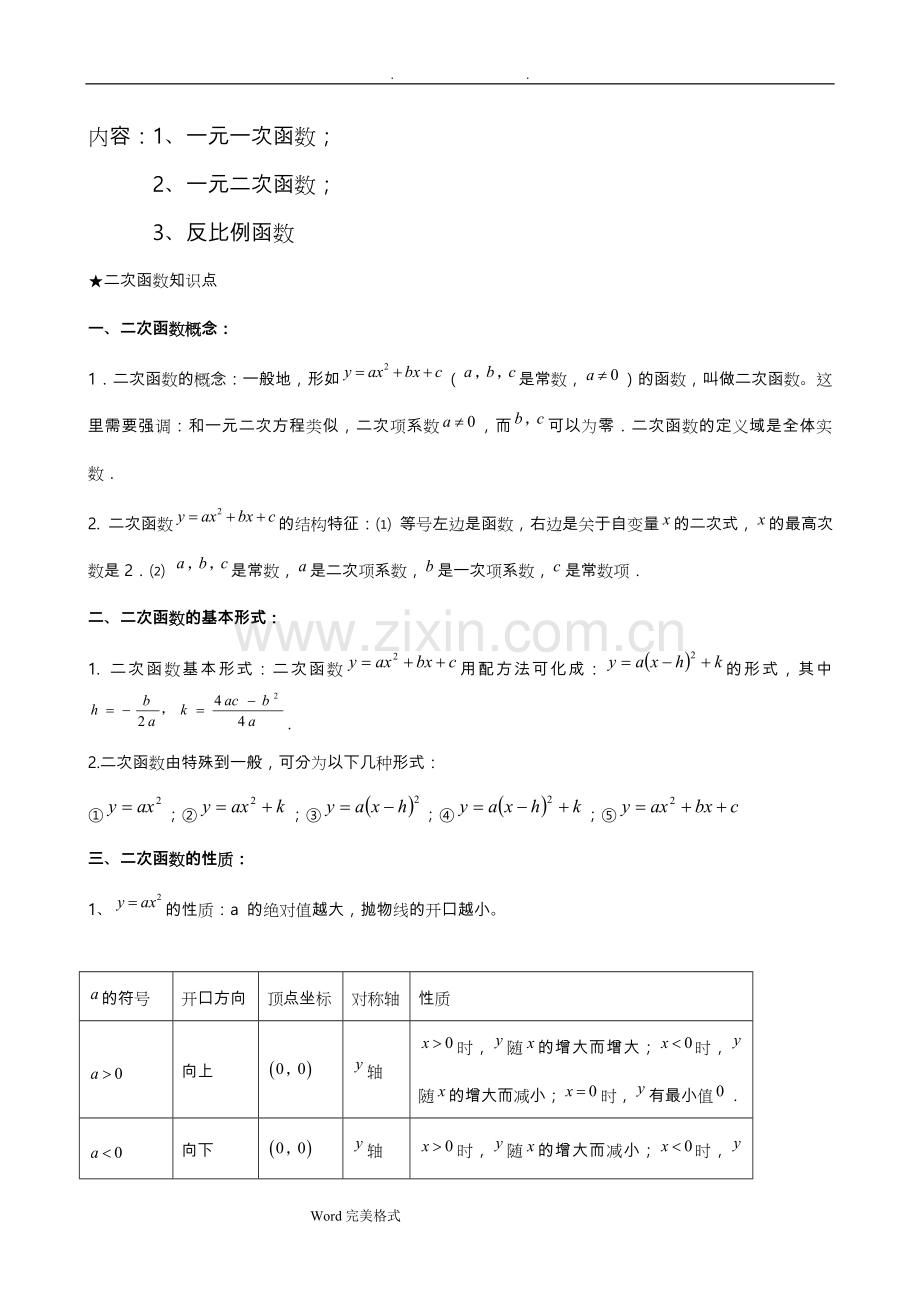 中考考点-二次函数知识点汇总(全).doc_第1页