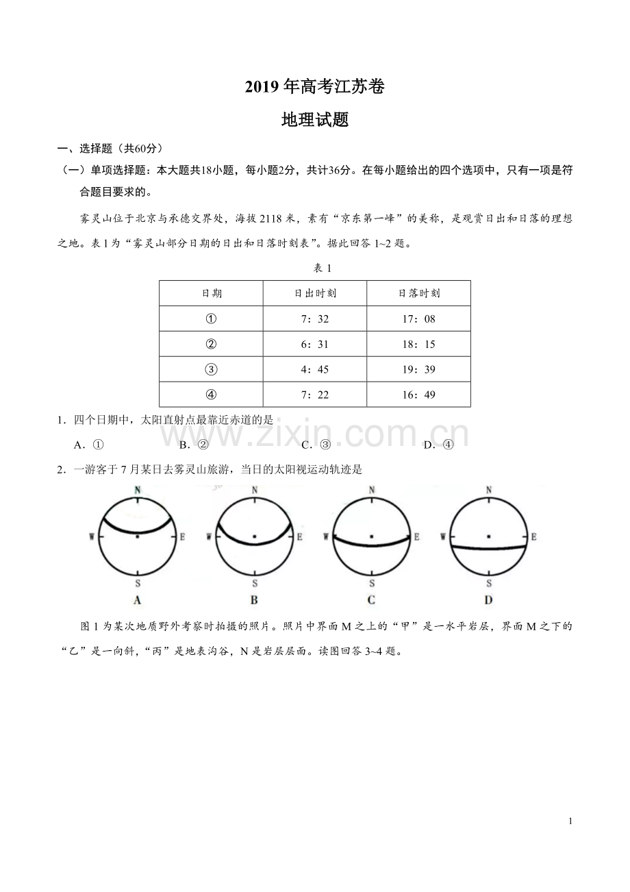 2019年江苏卷地理高考真题.doc_第1页