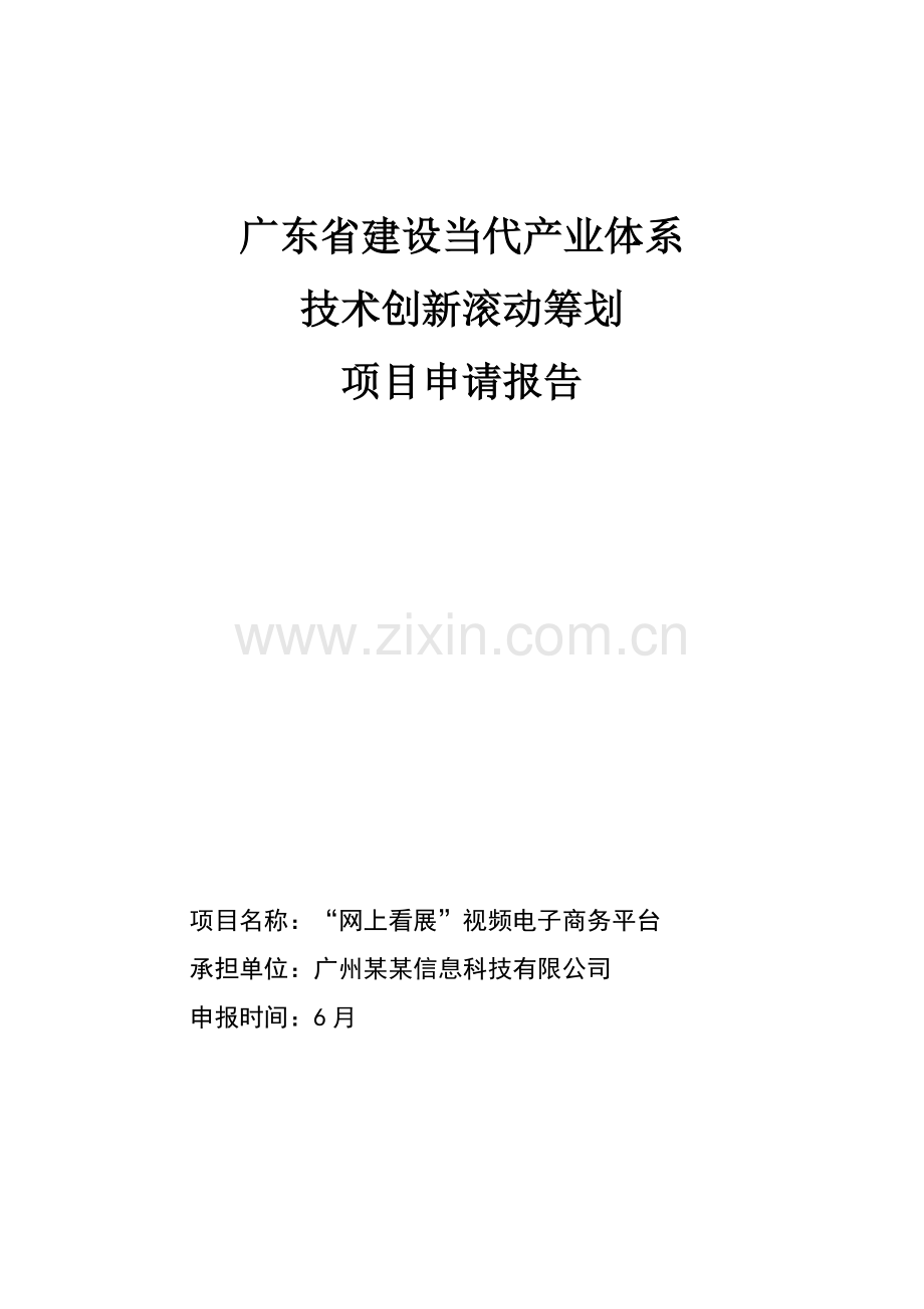 技术创新项目申请报告网上看展视频电子商务平台项目申样本.doc_第1页