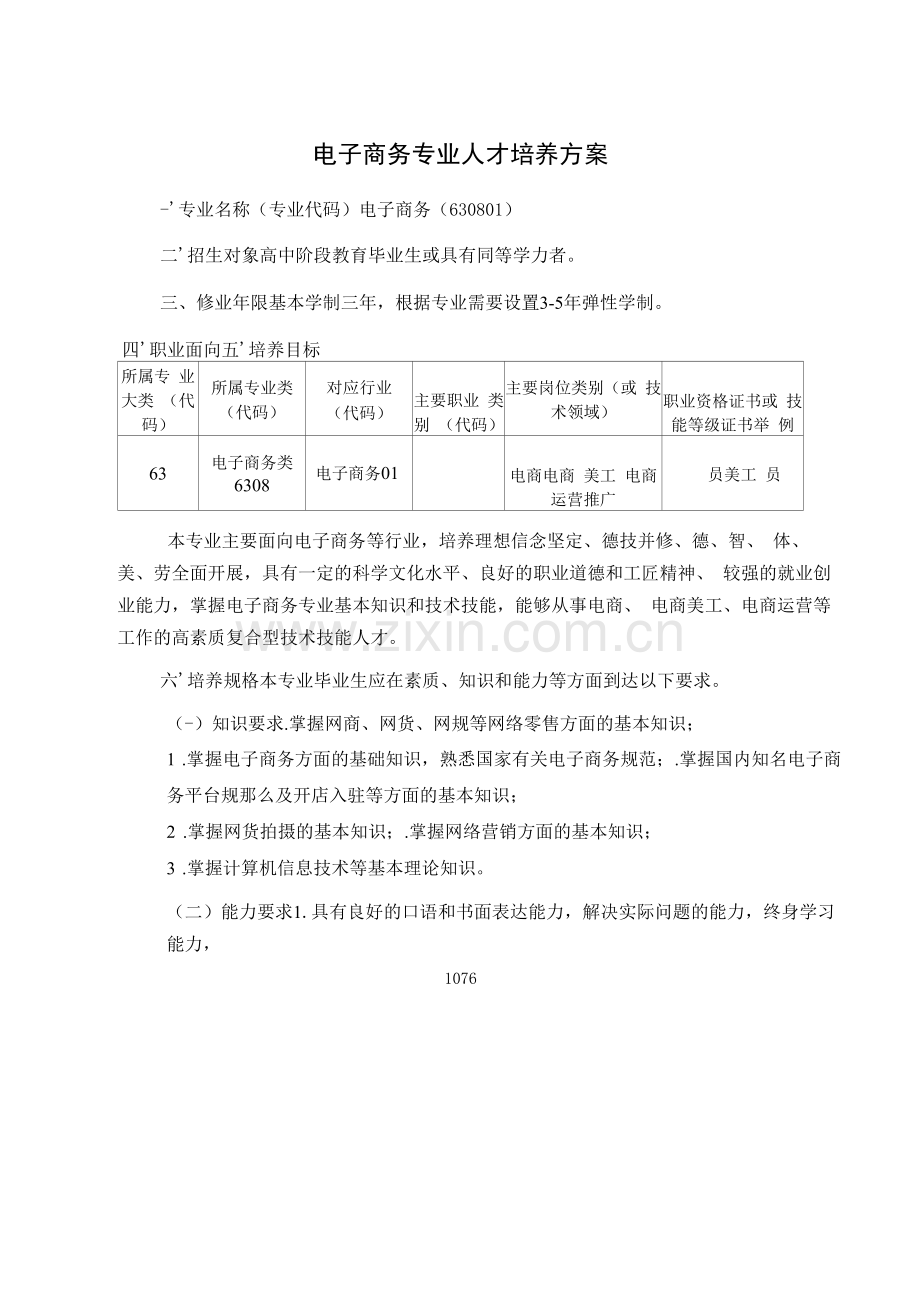 电子商务专业人才培养方案(高职).docx_第1页