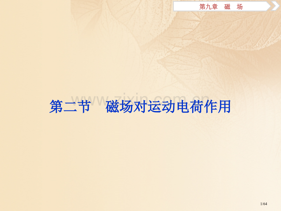 高考物理复习第九章磁场第二节磁场对运动电荷的作用资料市赛课公开课一等奖省名师优质课获奖课件.pptx_第1页