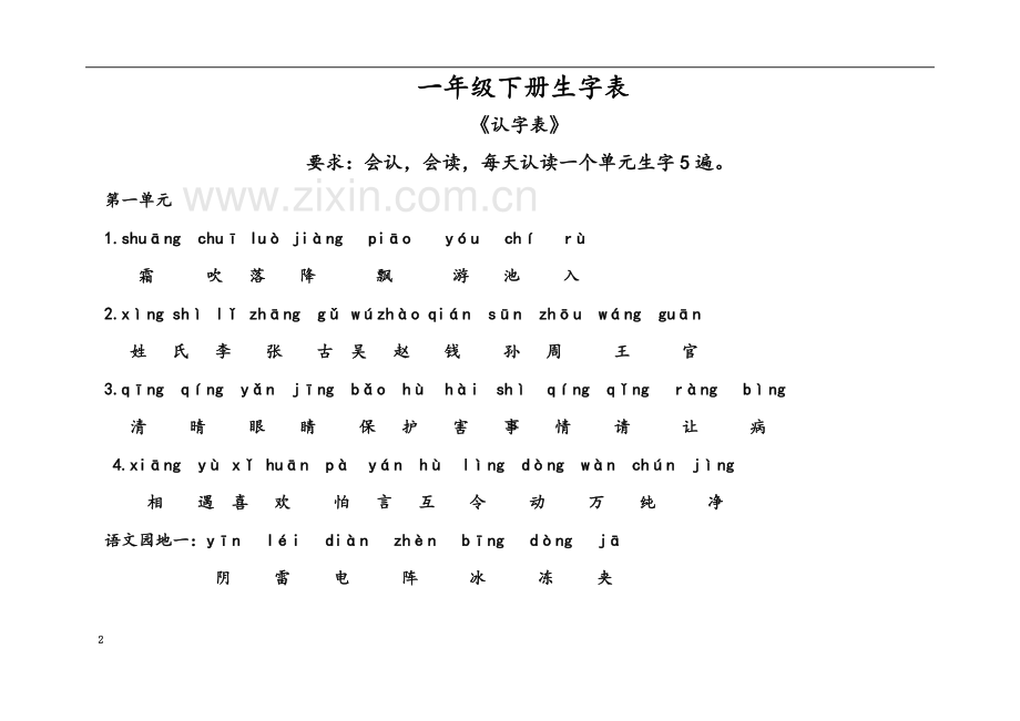 一年级下册生字表(同名7629).docx_第2页