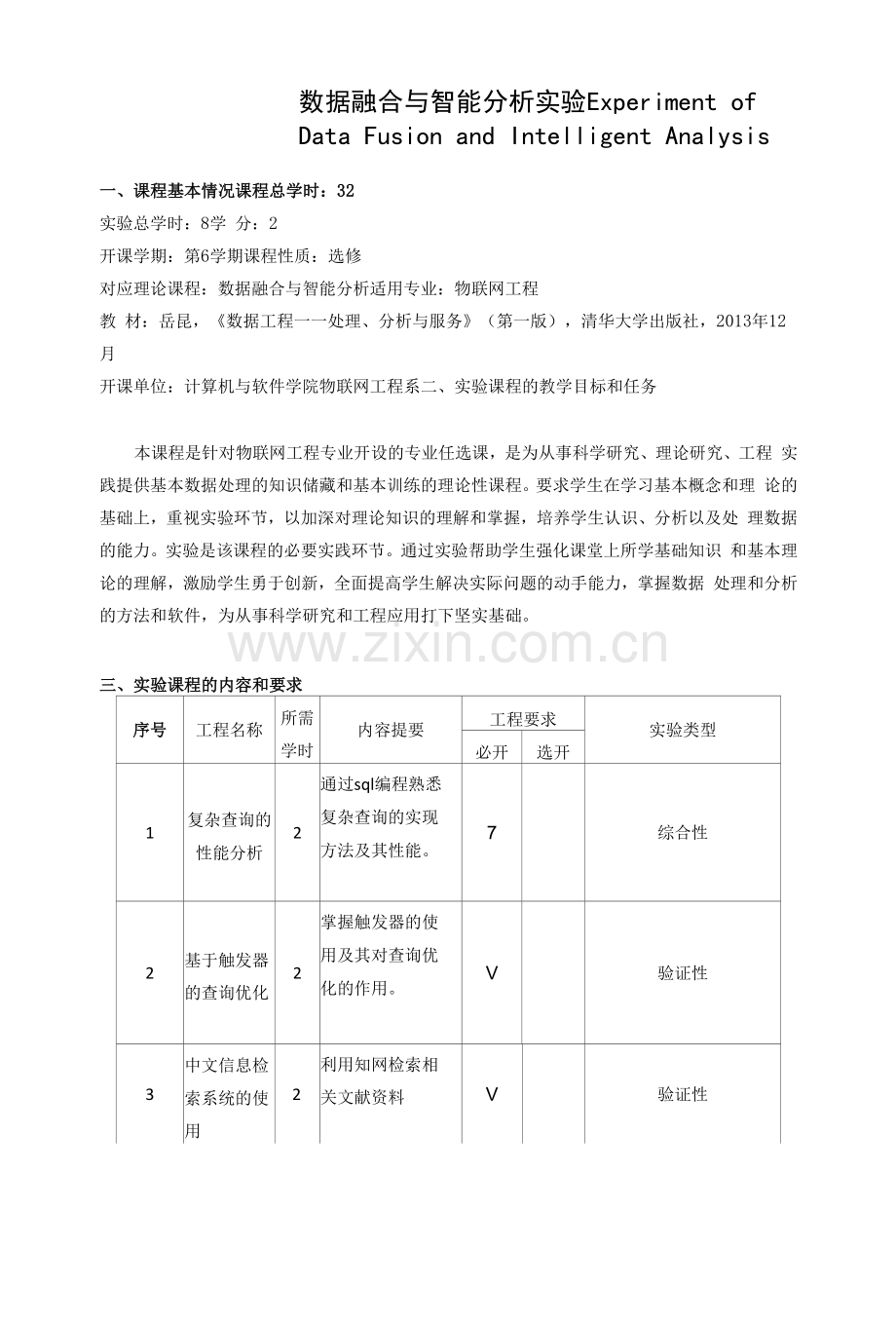 《数据融合与智能分析实验》课程教学大纲.docx_第1页