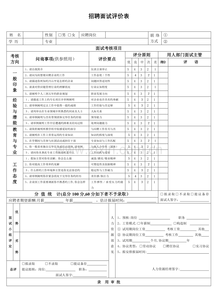 2023年招聘面试评价表.doc_第1页