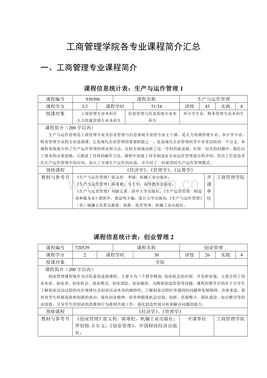 工商管理学院各专业课程简介汇总.doc_第1页