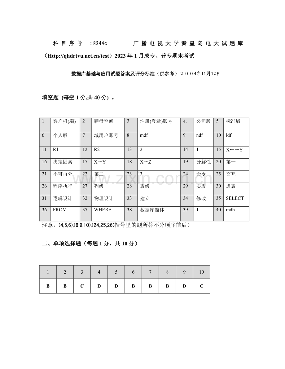 2023年3月数据库基础与应用C答.doc_第1页