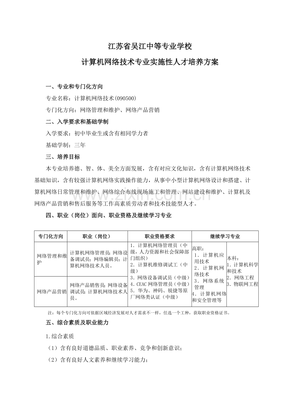 计算机网络关键技术人才培养专项方案.doc_第1页