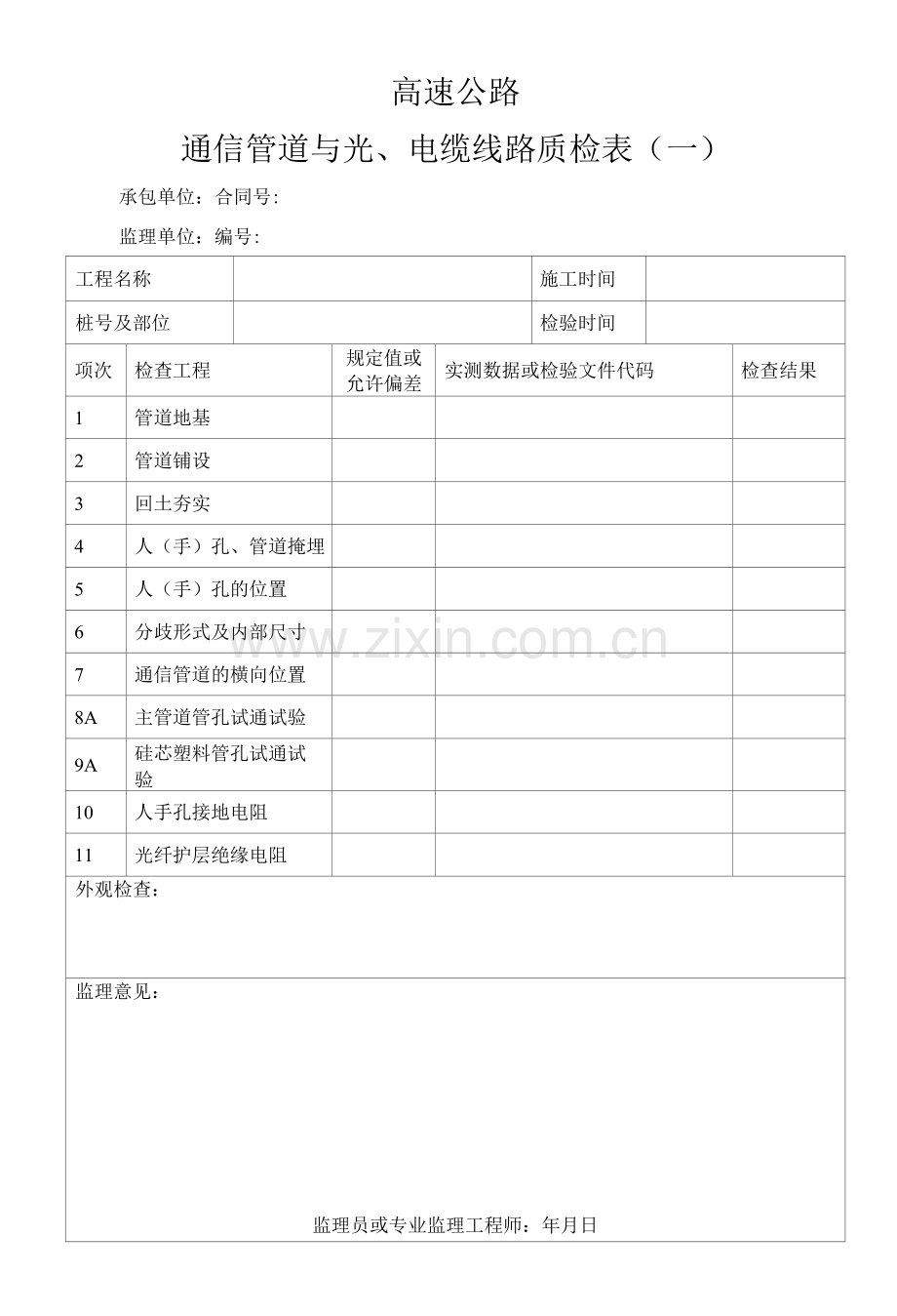 高速公路通信管道与光、电缆线路质检表.docx_第1页