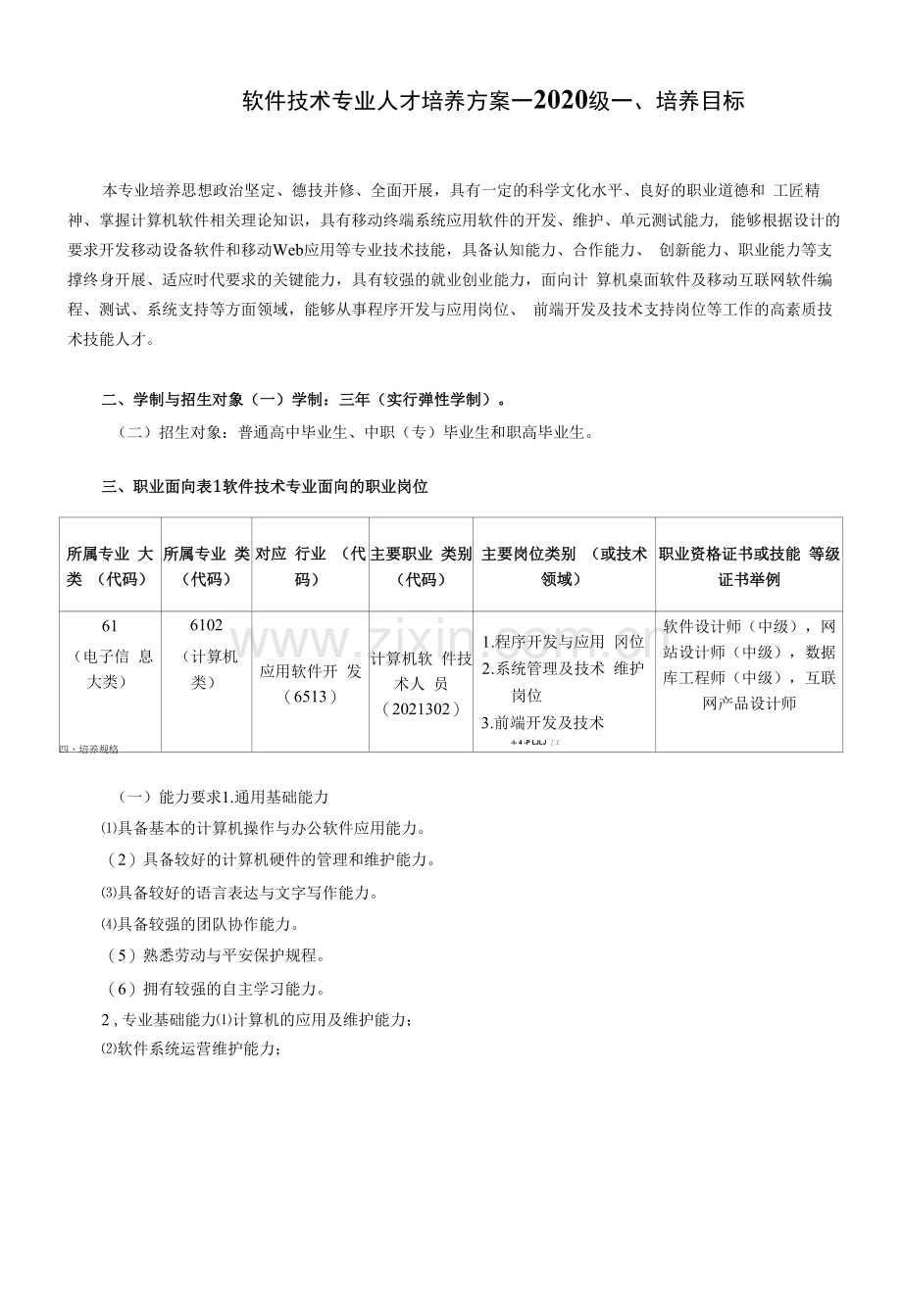 软件技术专业人才培养方案——2020级.docx_第1页