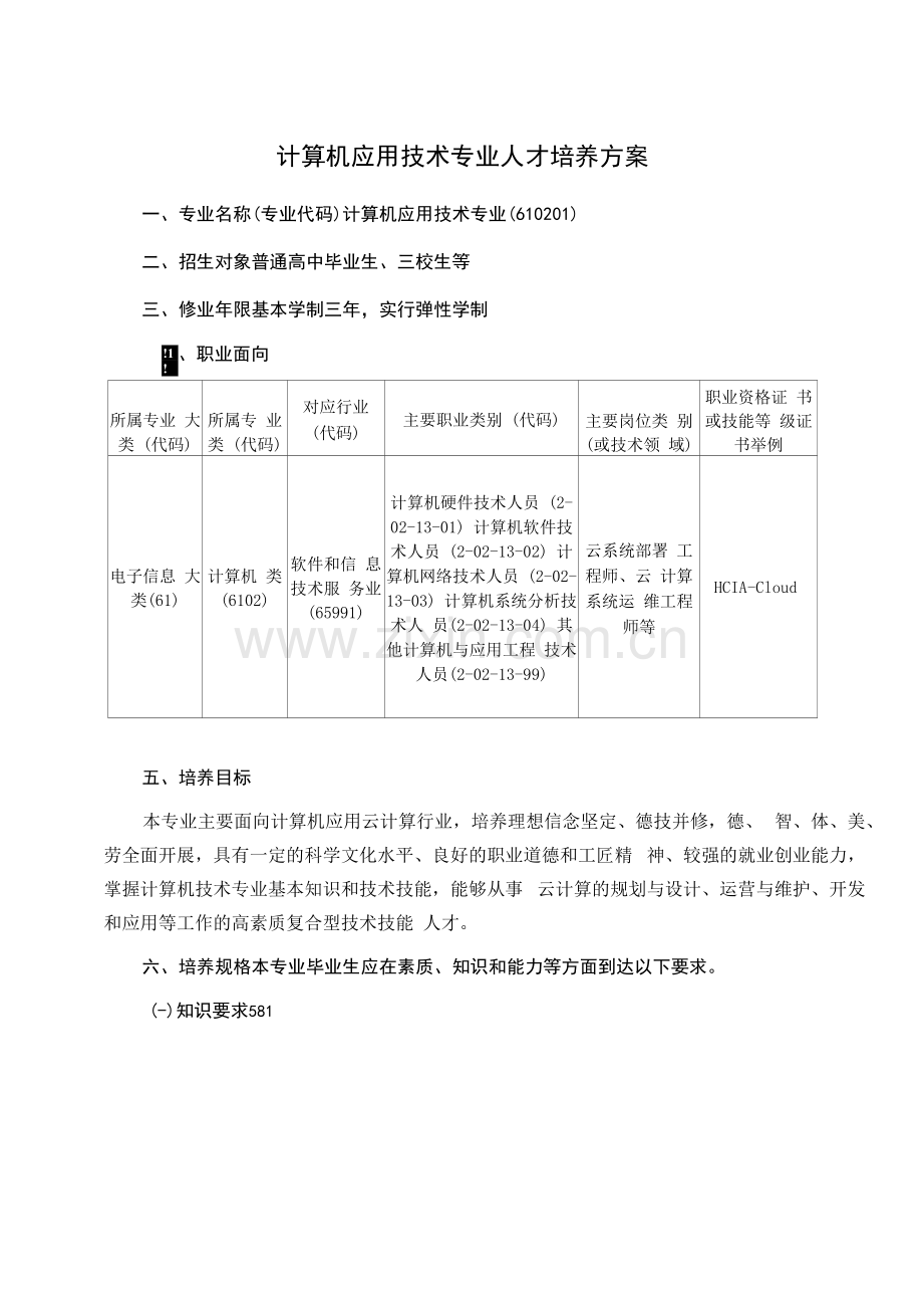 计算机应用技术专业人才培养方案(高职).docx_第1页